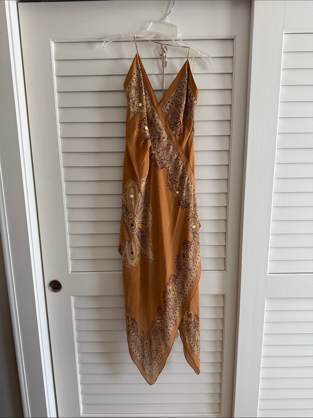 Women's Mustard Paisley Slip Dress with V-Neck